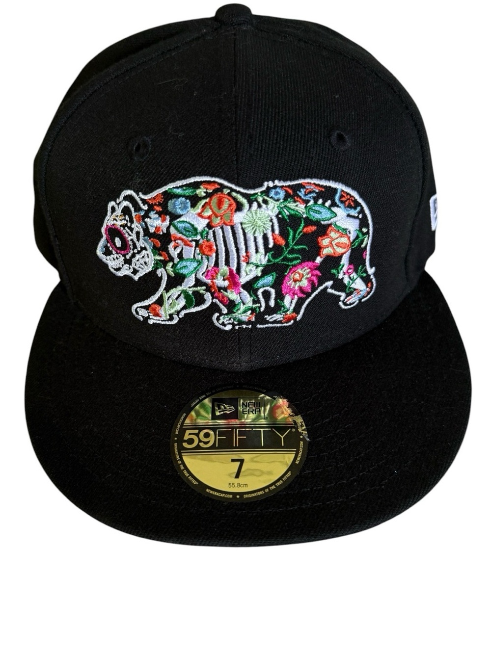 New Era 59fifty Dia de Los Muertos Bear Fitted Hat Size 7